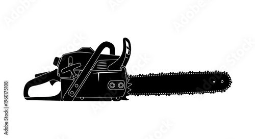 Black Silhouette of a Chainsaw on a White Background