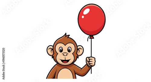 Cartoon Monkey Holding Red Balloon