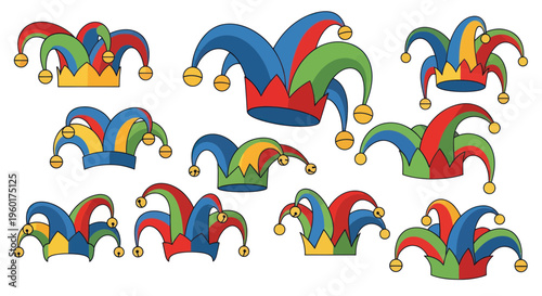 Collection of Colorful Jester Hats with Bells
