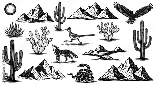 Desert Wildlife and Landscape Elements Collection - Vector Illustration