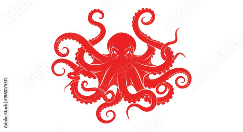 Stylized Red Octopus Illustration on White Background