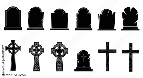 Tombstone Silhouettes: Gravestones, Crosses, and Cemetery Monuments