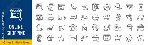 Online Shopping web icons in line style. E-commerce, web shop, credit card, mobile shop, digital marketing, collection. Vector illustration.