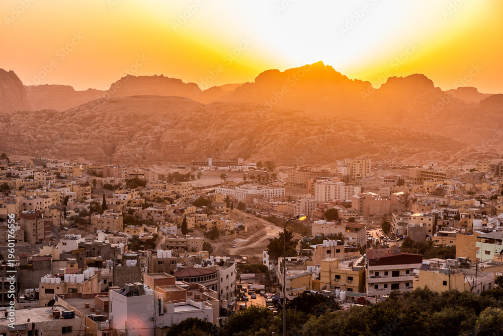 Fototapeta premium Sunset in Wadi Musa town, Jordan