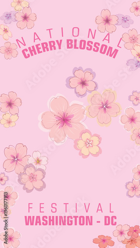 Pink cherry blossom pattern Washington DC festival spring floral background