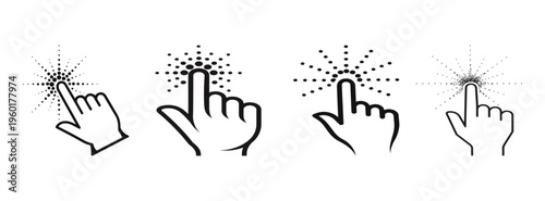 Four black and white hand icons depicting finger taps and selections
