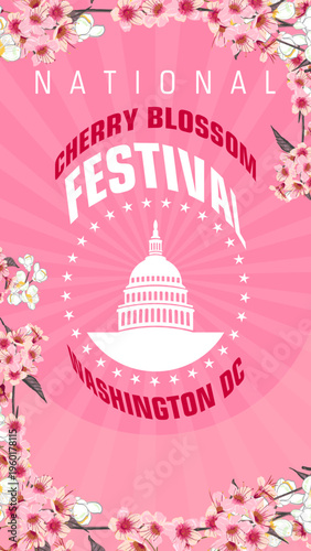 Pink cherry blossom frame Capitol Washington DC spring festival celebration