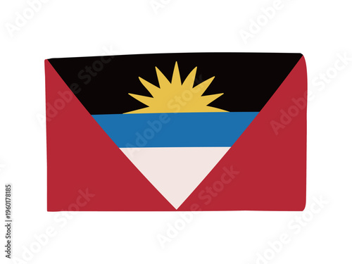 かわいいアンティグア・バーブーダの国旗アイコン　手描きタッチの旗イラスト