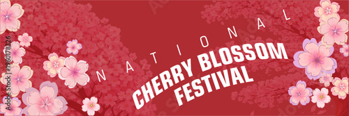 Banner rojo festival cerezos Washington primavera cultura turismo floral