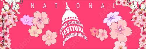 Banner rosa festival cerezos Capitolio Washington primavera turismo cultural
