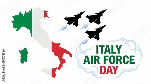 Vibrant vector artwork honoring an air force celebration, depicting modern fighter jets in formation flight over a national map design, symbolizing defense and national pride