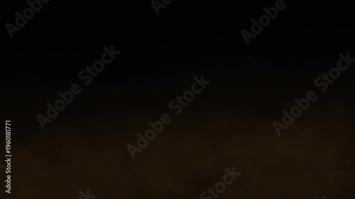 Brown sand dust on slow moving black screen background. Soil powder smoke effect. Sandstorm, mist vapor smog moving to right, sand soil overlay motion graphic. Seamless looping video 4K

