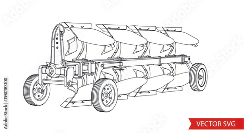 Agricultural Plow Vector Line Art - Farming Equipment Illustration