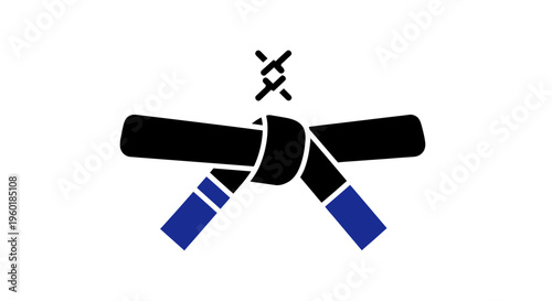Martial Arts Black Belt with Blue Stripes Tied Knot Icon