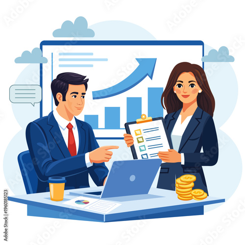 Business team analyzing financial growth chart in office