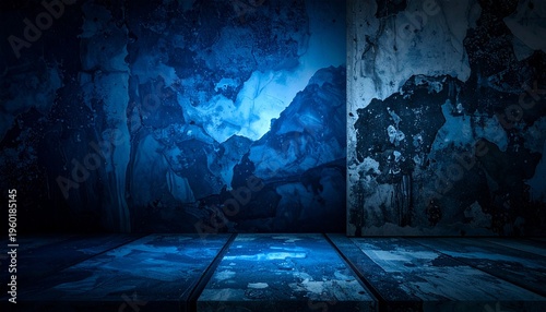 dark and blue concreate and cement wall to present product and background

