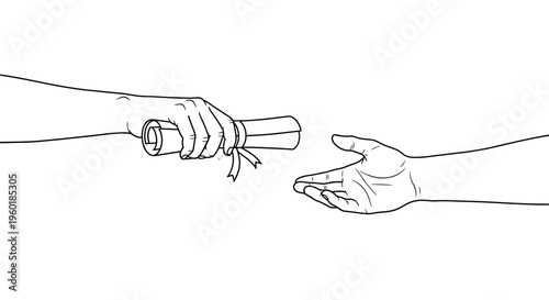 Handing over a diploma scroll symbolizing achievement and education.