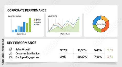 Corporate Performance Dashboard with Key Performance Indicators and Growth Charts.