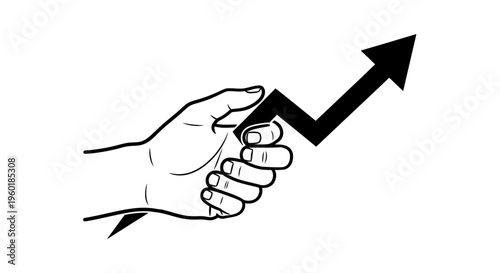 Hand holding an upward trending arrow graph.