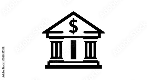Bank building icon with dollar sign on roof.