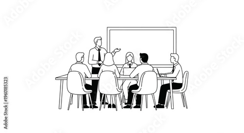 Business meeting with diverse team collaborating around a table.