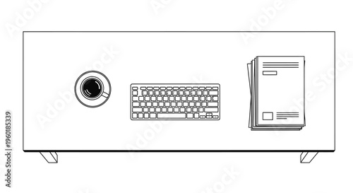 Overhead view of a minimalist desk setup with essential work items.