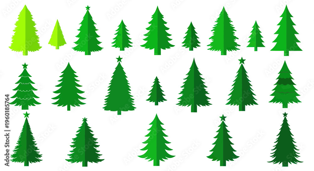 Obraz premium Green Christmas Trees Collection - Festive Holiday Icons