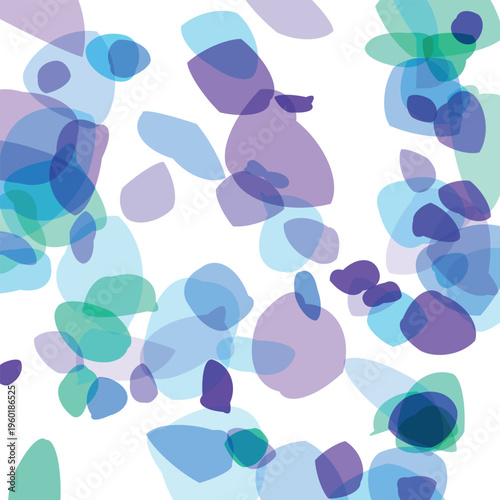 Colorful abstract shapes in blue green and purple hues on white background for design and decoration purposes