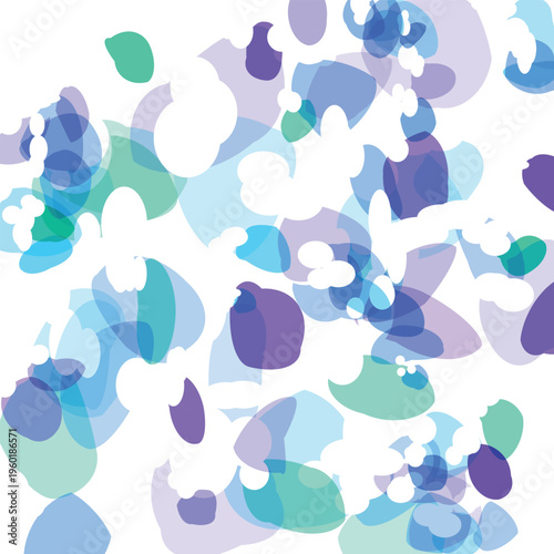 Colorful abstract shapes in blue purple and green hues on white background for design and decoration purposes