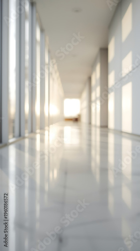 Generative AI Bright Modern Office Corridor with Natural Light and Sleek Floor Reflection for