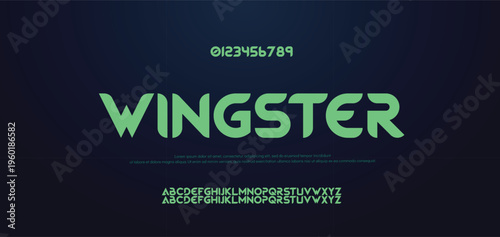 WINGSTER Modern Bold Font. Extended Font. Regular Italic Number Typography urban style alphabet fonts for fashion, sport, technology, digital, movie, logo design, vector illustration