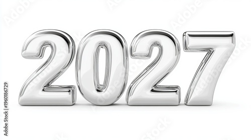 Elegant Silver 2027 Numerical Year Decoration with a Modern Touch Against a Plain White Background