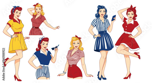 Vintage Pin-up Girls Collection: Retro Fashion, 1950s Style, Diverse Poses
