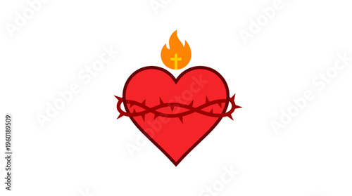 The Sacred Heart, a symbol of divine love and compassion, with a flaming heart, a cross and a crown of thorns.