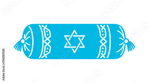 A blue pillow decorated with the Star of David
