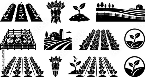 Single stroke carrot garden collection. Filled icon set of Single stroke carrot garden collection: one line

