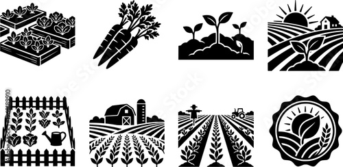 Single stroke carrot garden collection. Filled icon set of Single stroke carrot garden collection: one line
