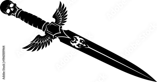 Ritual Knife Illustration. A top-down view of an occult altar focusing on a ritual knife placed diagonally,
