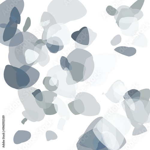 Gray and white abstract shapes floating on white background  modern design elements  artistic composition