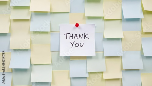 Vibrant wall of gratitude with colorful sticky notes and a thank you message