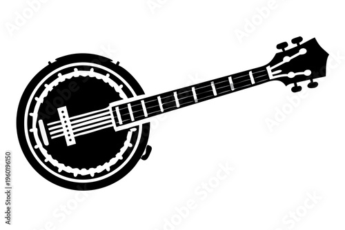 banjo silhouette illustration for music string instrument and folk performance design