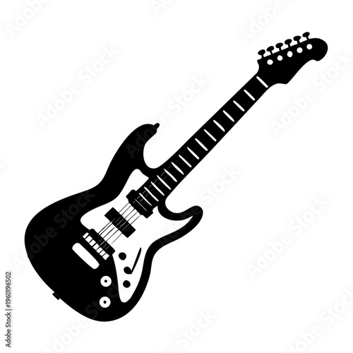 electric guitar silhouette icon illustration for music string instrument and modern performance design