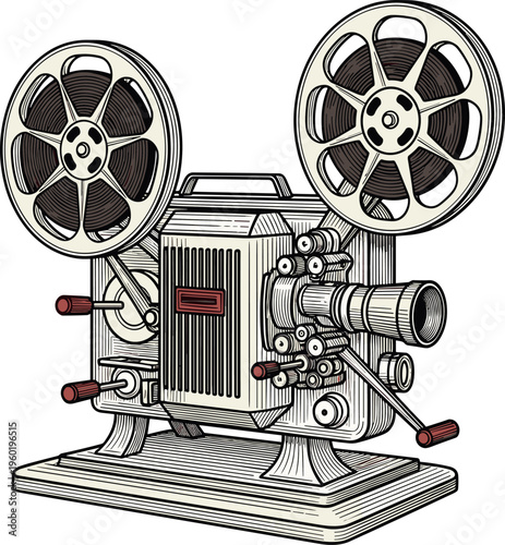 An old-fashioned film projector sitting on a flat surface