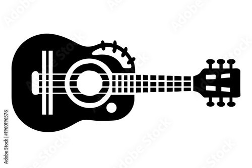 acoustic guitar silhouette illustration for music string instrument and live performance design