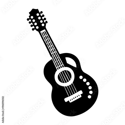 twelve string guitar silhouette icon illustration for music string instrument and acoustic performance design