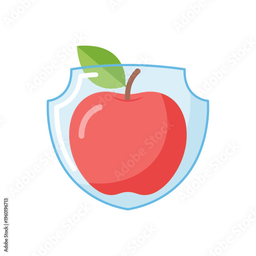 A vibrant red apple safeguarded within a protective shield, symbolizing robust health, natural wellness, and essential nutritional defense for a strong immune system