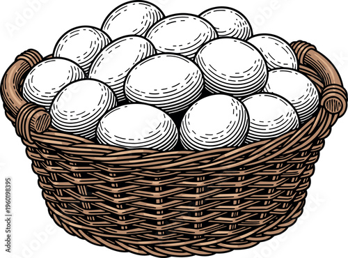 A brown wicker basket filled with numerous white golf balls