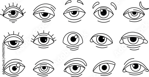 A collection of various cartoon eyes with different expressions and emotions