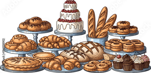 An assortment of freshly baked pastries and desserts on display