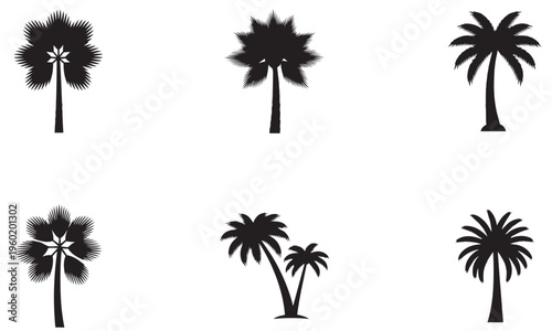 “Tropical Palm Tree Silhouettes Collection – Minimal Black Icon Set”